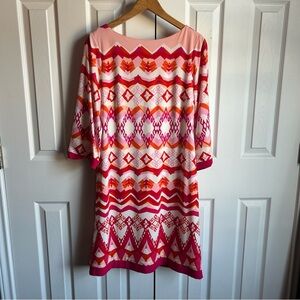 Eliza J pink & orange pattern striped 3/4 sleeve dress art to wear